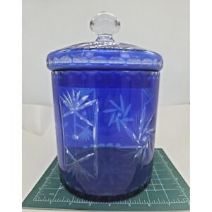 Bohemian Czech Cobalt Blue Cut to Clear Pinwheel Biscuit Cookie Jar Ice Bucket